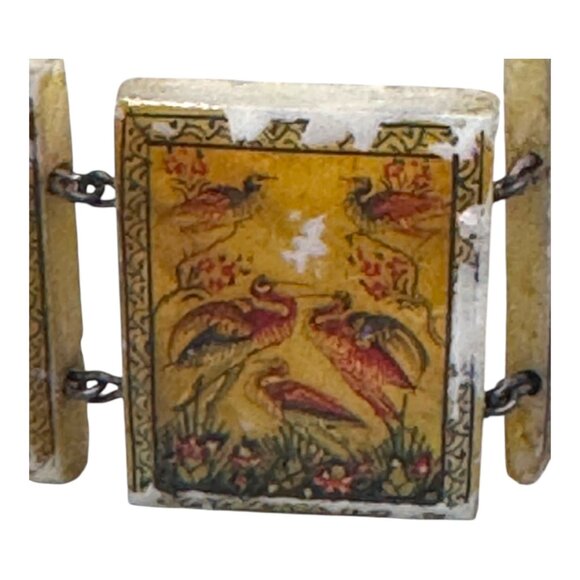 Sterling Silver & Mother of Pearl Hand Painted Panel Bracelet Birds Storyteller - Picture 10 of 16